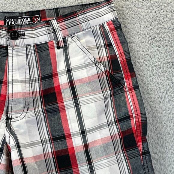 South Pole Shorts Youth 16 Baggy Skater Preppy Hip Hop Plaid Black Red White - Picture 3 of 11